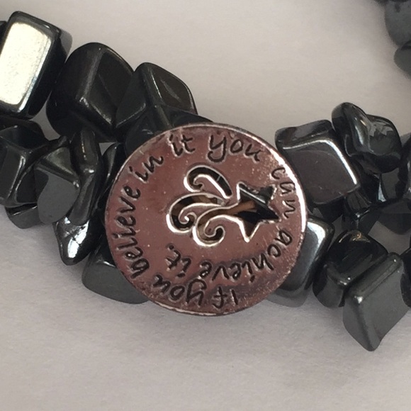 Vintage Triple Hematite Bracelet. Stretch Bangle - Picture 2 of 3